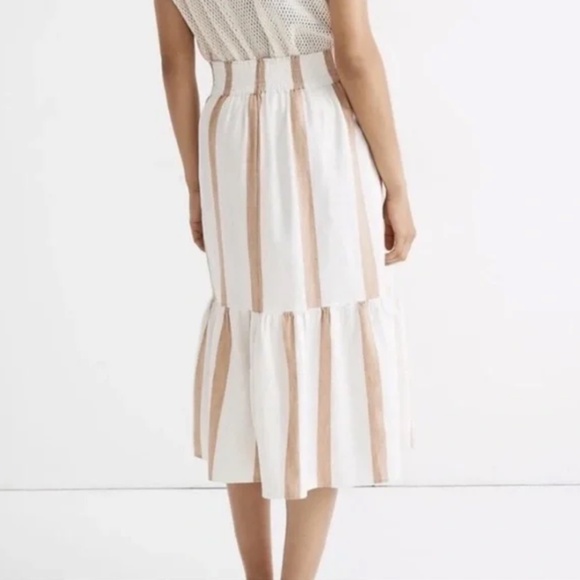 Madewell Ruffle Hem Linen Striped Midi Skirt - Picture 5 of 5